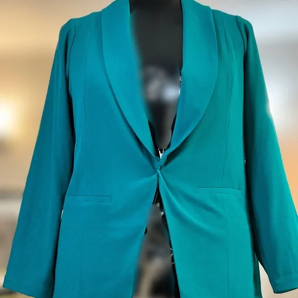 Torrid Studio Crepe Classic Blazer Teal Fanfare 1X Shawl Collar Career Work NWOT - Picture 2 of 5